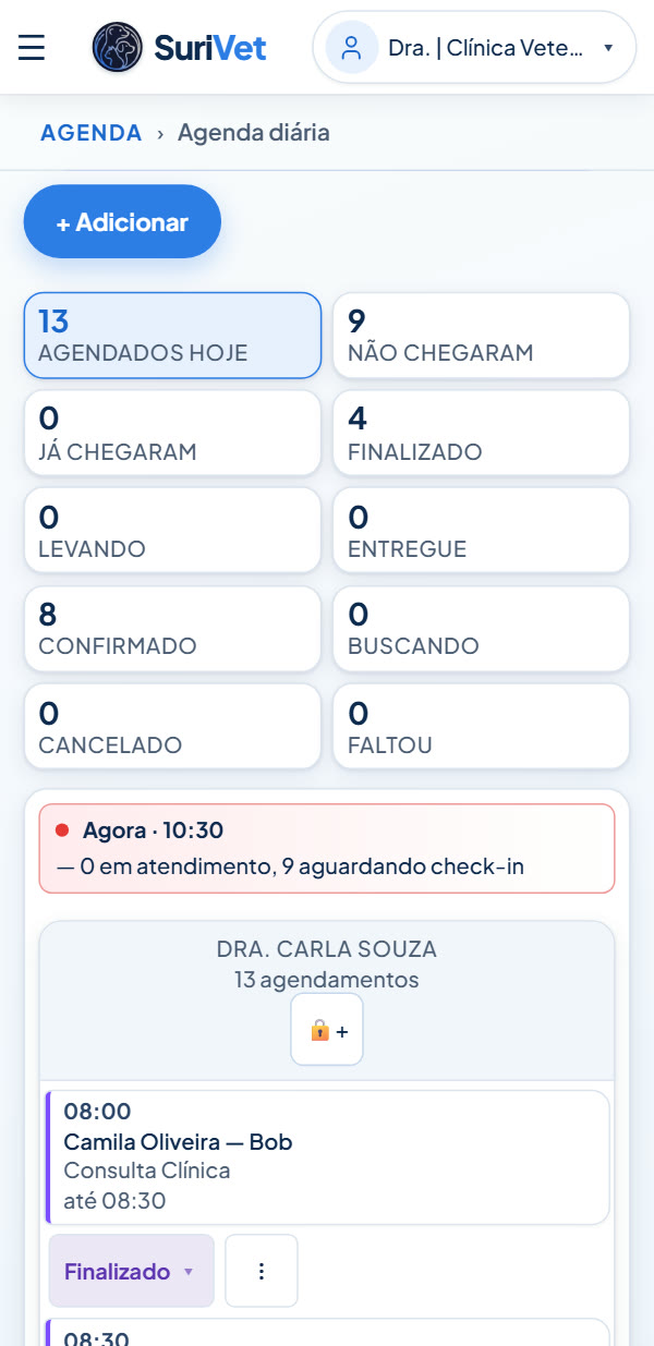 Agenda real do SuriVet no celular
